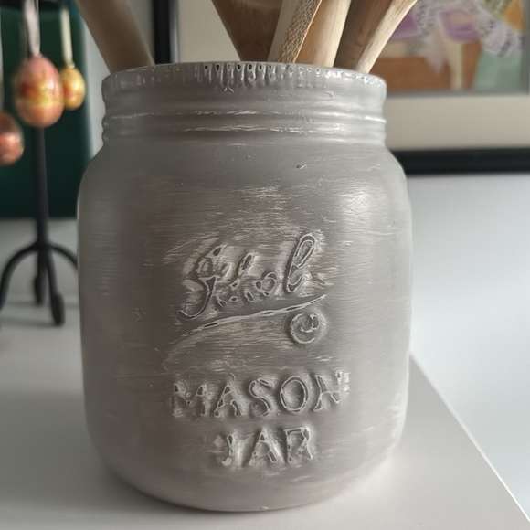 Gray Upcycled Mason Jar Utensils Crock - Picture 1 of 6
